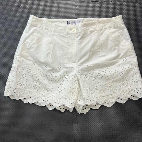 Jennifer Lopez Pants - Jennifer Lopez Womens White Eyelet Embroidered Scalloped Hem Shorts Size 8 Made